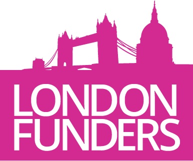 London Funders logo featuring the name over a London Skyline in bright pink