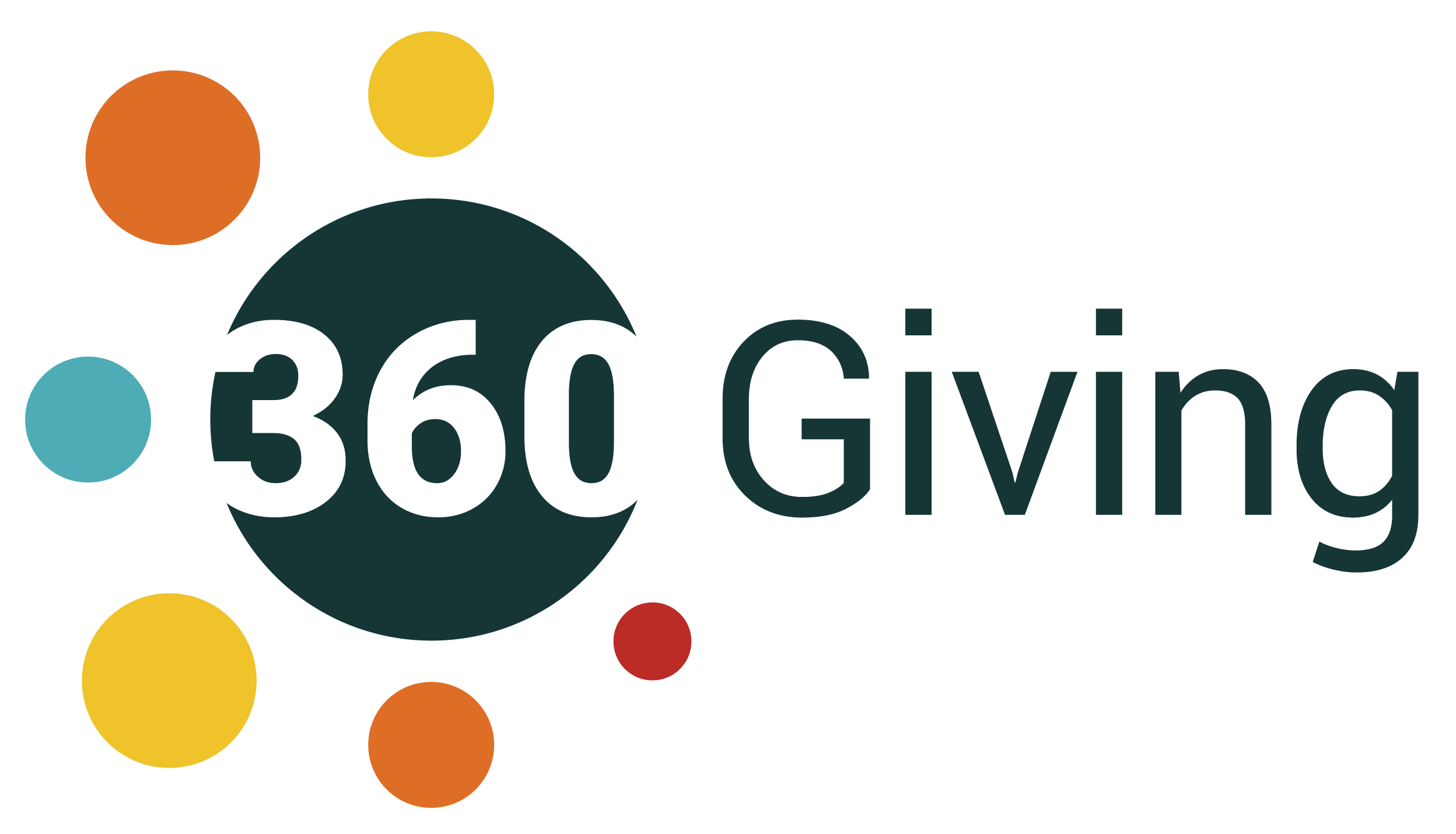 3 60 Giving logo including the name of the organisation and warm-toned coloured circles of different sizes
